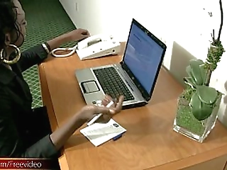 having a phone sex makes this ebony t-babe secretary cumshot