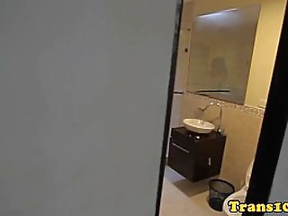 shy tranny teen showing off her perky tits