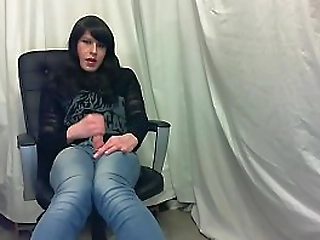 blonde ladyboy jerking off her big  juicy shecock until she cums