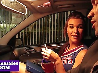 cheerleader tgirl jerking while assfucked