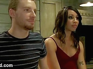 tranny fucks guy in missionary position over the desk