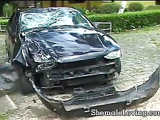 shemale having a hot threesome outdoors