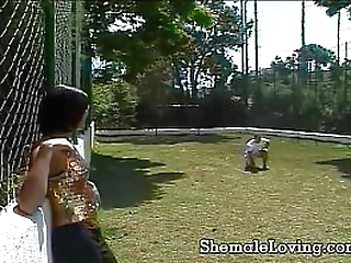 shemale gets fucked hard and jizzed on